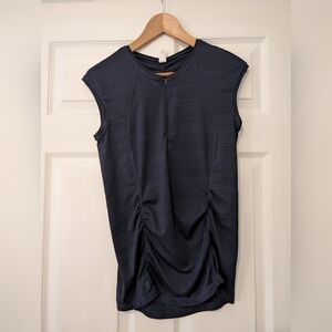Athleta Pacifica Contoured Tank navy blue w/ half-zip and ruched Detail Size S
